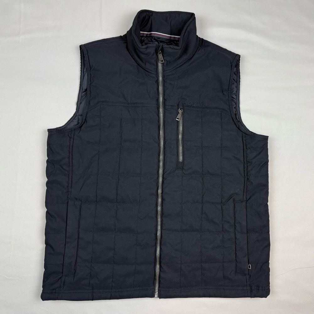 Orvis Mens Quilted Vest Sz Large Classic Collection Full Zip Insulated Dark Grey
